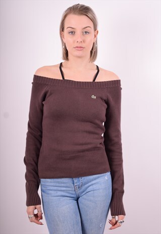 LACOSTE WOMENS VINTAGE JUMPER SWEATER SMALL BROWN 90'S