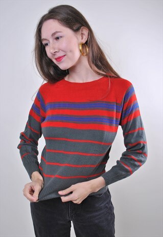 VINTAGE WOMAN STRIPED MINIMALIST SWEATER PULLOVER