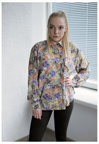 VINTAGE 80'S MULTICOLOR FLOWER PRINT BLOUSE