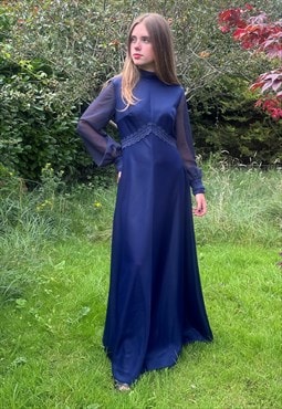 70's Vintage Leygil Blue Bell Sleeve Sheer Maxi Dress