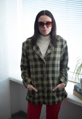 VINTAGE 70'S GREEN WOOL CHECKED BLAZER