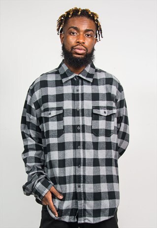 VINTAGE 90'S FLANNEL BLACK GREY CHECK SHIRT