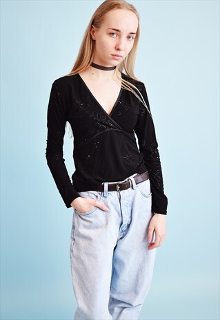 90'S RETRO SHIMMER KITSCH LYCRA TEEN GRUNGE TOP BLOUSE