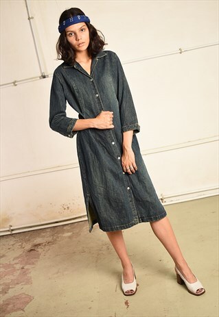 VINTAGE 90S FESTIVAL MIDI DRESS IN BLUE DENIM
