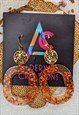 CORAL & GOLD OVAL DANGLE STATEMENT EARRINGS