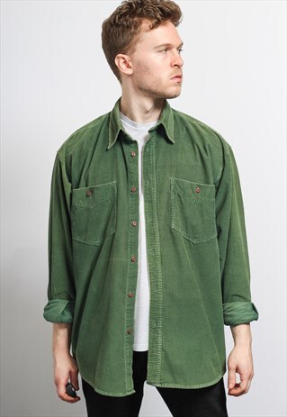 VINTAGE CORDUROY CORD SHIRT GREEN
