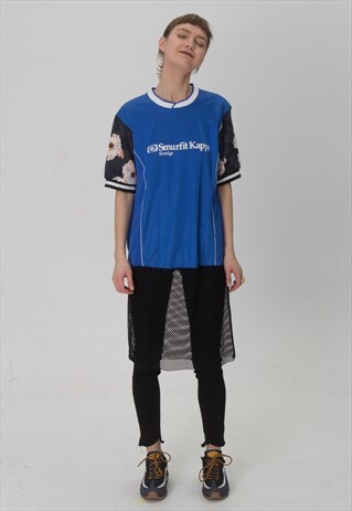 REWORKED 90S FOOTBALL BLACK MESH DRESS WITH FLORAL SLEEVES