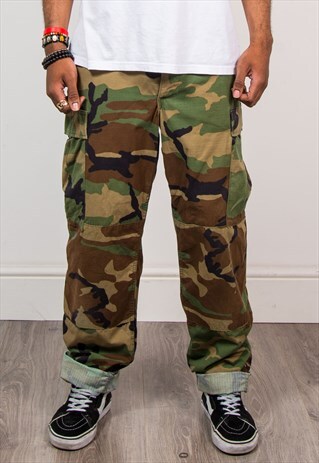 90'S VINTAGE GRUNGE ARMY CAMOUFLAGE CAMO PANTS TROUSERS