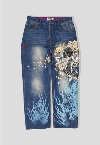 VINTAGE JAPANESE KARAKURI TAMASHII EMBROIDERED DENIM JEANS