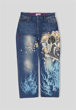 Vintage Japanese Karakuri Tamashii Embroidered Denim Jeans