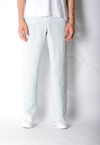 VINTAGE 90S UNISEX MINT BLUE STRIPED LINEN BLEND PANTS