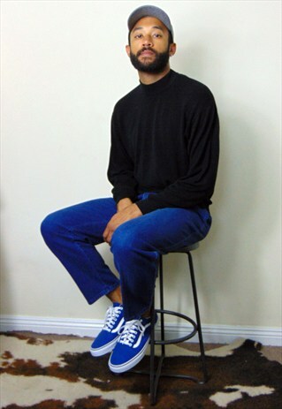90S MINIMALIST LUXURY SILK BLEND BLACK MOCK NECK SWEATER
