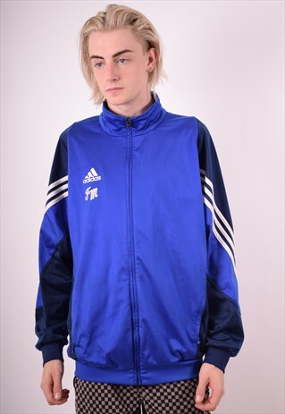 ADIDAS MENS VINTAGE TRACKSUIT TOP JACKET XL BLUE 90S