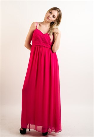 CHIFFON PLEATED BUST & PAISLEY PRINT WEDDING MAXI DRESS PINK