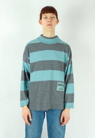 TOGETHER TURTLE NECK PULLOVER LONG SLEEVE T-SHIRT STRIPED