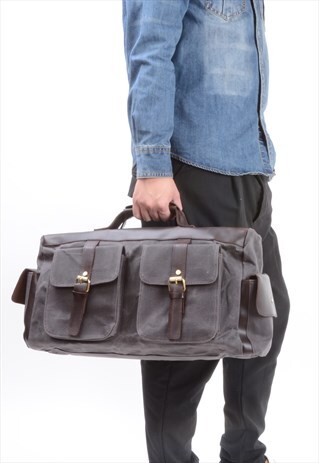 WAXED CANVAS AND LEATHER TRAVEL BAG