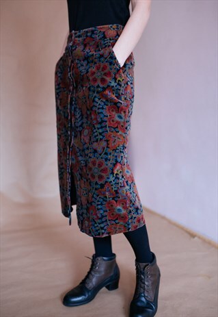 VINTAGE 70S BOHO VELVET PENCIL SKIRT