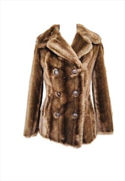 70s Vintage brown faux fur coat 