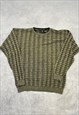 VINTAGE KNITTED JUMPER ABSTRACT PATTERNED GRANDAD SWEATER