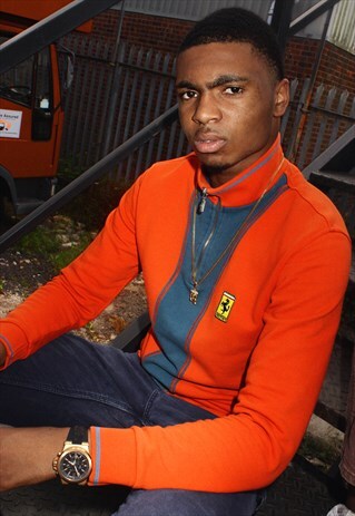FILA FERRARI ORANGE AND BLUE 1/4 ZIPPED TOP