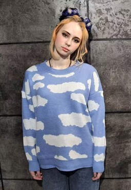 Cloud knitwear sweater sky space knit jumper in blue white