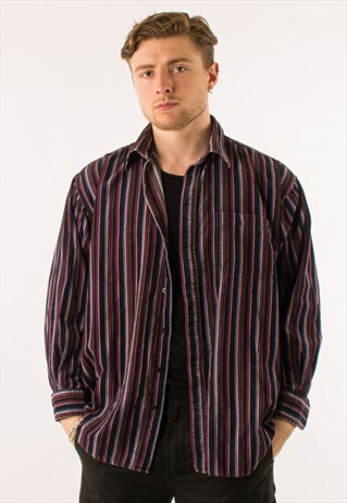 VINTAGE 90S STRIPED BLACK FLANNEL SHIRT XXL