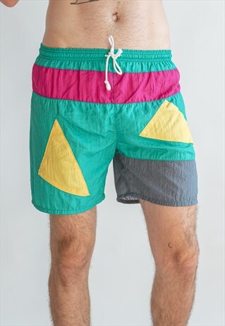 VINTAGE 80S ABSTRACT SHORTS IN GREEN