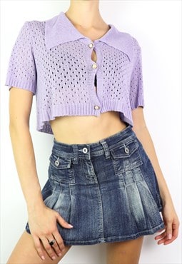 Vintage Y2K Knit Top Crop Top Cute Knitwear in Purple