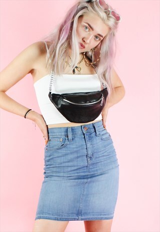 VINTAGE 90S DENIM SKIRT Y2K LIGHT MINI BLUE HIGH WAISTED