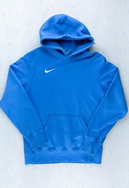 90s Nike Blue Embroidered Minimal Logo Hoodie - B2858