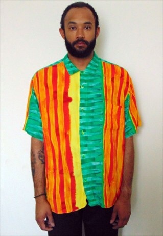 JAMS WORLD 90S HAWAIIAN ABSTRACT SILK FEEL PATTERN SHIRT XL
