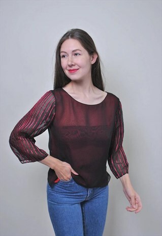 VINTAGE TRANSPARENT RED BLOUSE, 90S EVENING RAVE SHIRT
