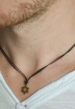 Bronze Star of David necklace for men jewish black cord gift