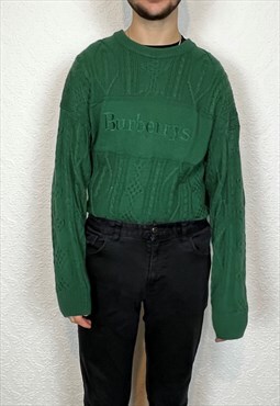Vintage Burberrys Green Wool Spell-out Logo Sweater 