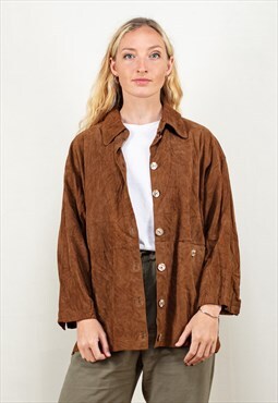 Vintage 80's Light Suede Shirt in Dark Brown