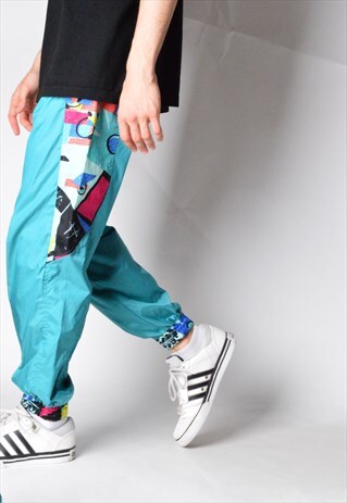 VINTAGE 80S TURQUOISE COLOURFUL ABSTRACT PANTS