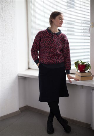 VINTAGE 80'S GREY/PINK PATTERNED JUMPER