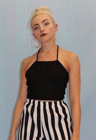 BLACK QUILTED HALTER NECK TOP