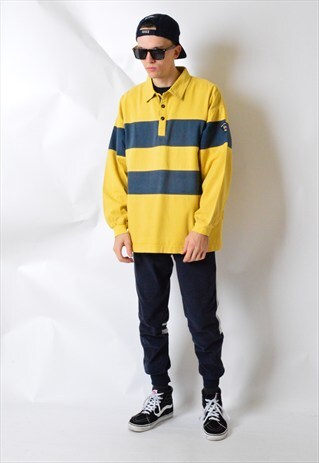 VINTAGE 90S YELLOW COLOUR BLOCK 1/4 BUTTON SHIRT