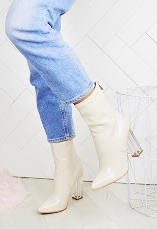 ISLA NUDE PERSPEX BLOCK HEEL ANKLE BOOT