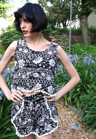Sleeveless Top and Short Co-ord in Black Floral Print
