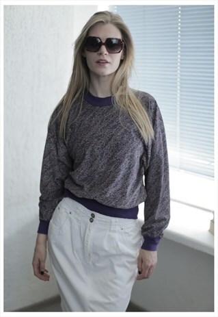 VINTAGE 80'S PURPLE STRIPED LONG SLEEVE BLOUSE