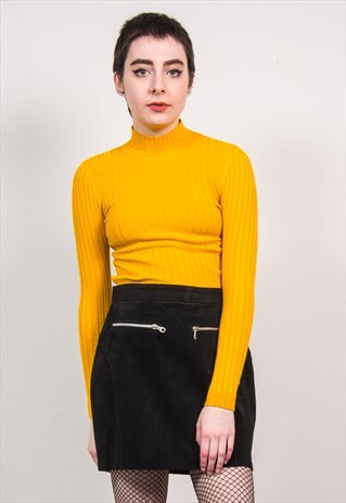 VINTAGE 90'S BLACK SUEDE ZIP HIGH WAIST MINI SKIRT