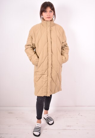 FILA WOMENS VINTAGE PADDED COAT MEDIUM BEIGE 90S