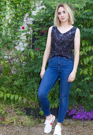 VINTAGE 80'S SEQUIN EMBELLISHED CROP TOP