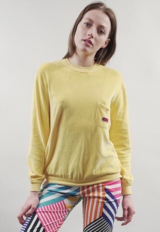 VINTAGE 80'S YELLOW VELOUR POCKET SWEATER