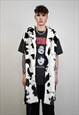 COW PRINT COAT FAUX FUR SPOT PATTERN TRENCH ANIMAL OVERCOAT