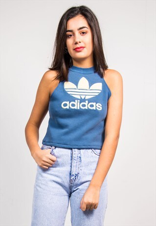 VINTAGE REWORKED ADIDAS BLUE CROPPED SWEATER VEST TOP