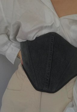 Black denim up-cycled under bust belt corset