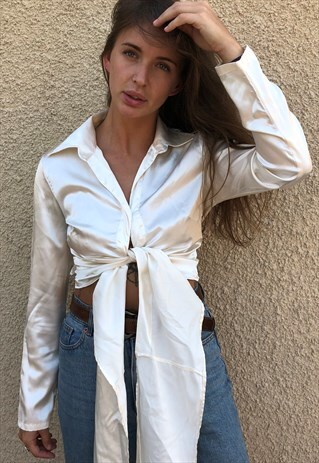 PATTERNED CROPPED TIE-UP RETRO VINTAGE FESTIVAL SHIRT
